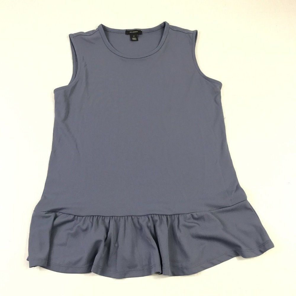 Halogen Womens Peplum Tank Top Blue Lightweight Shirt Scoop Neck Sleeveless XS